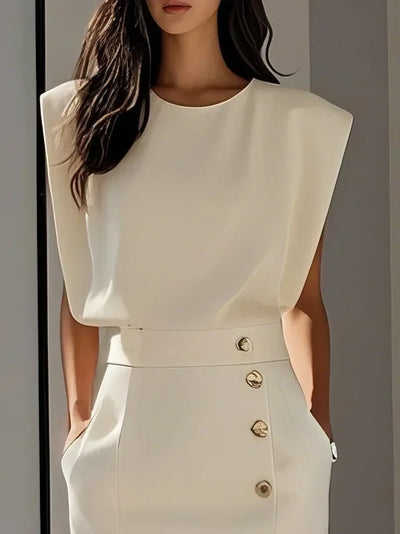 Grianne – Solid Midi Dress with Button Slit