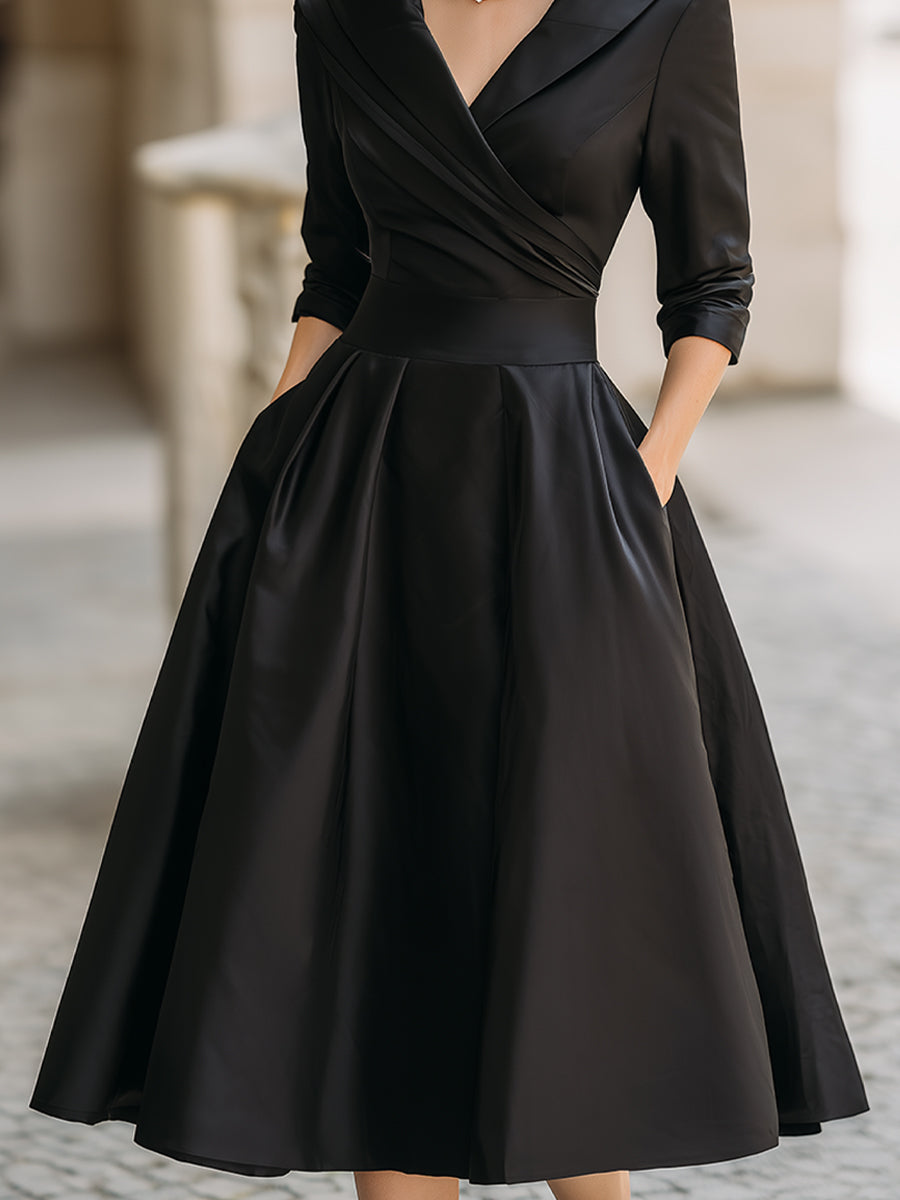 Éanna – Satin Midi Dress with Draped Neckline