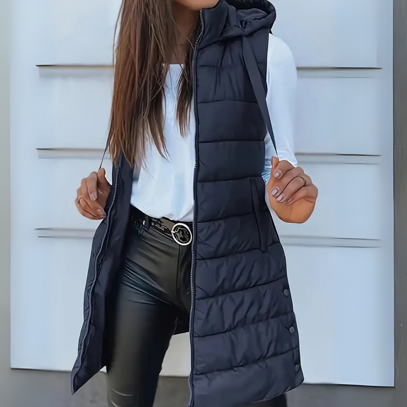 Fintan – Casual Sleeveless Hooded Long Puffer Vest