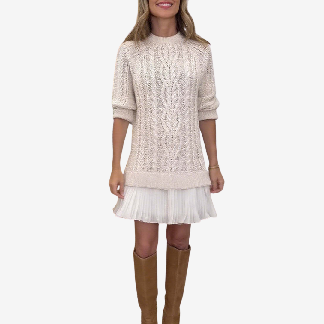 Sileas – Knit Sweater Dress with Pleated Hem