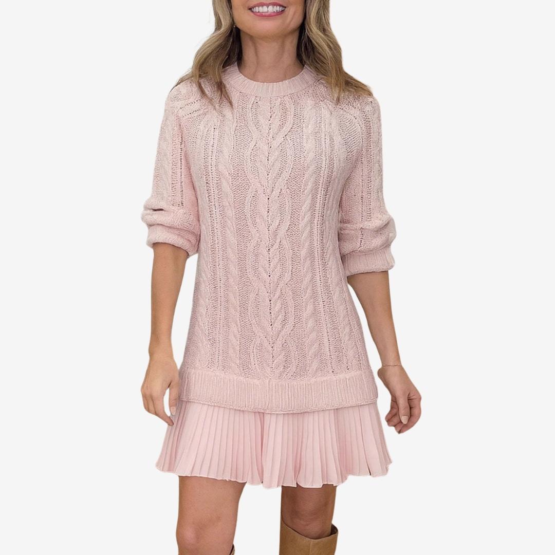 Sileas – Knit Sweater Dress with Pleated Hem