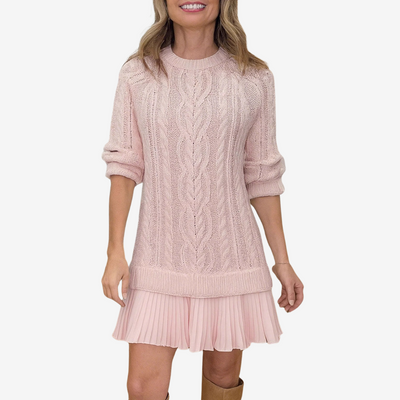 Sileas – Knit Sweater Dress with Pleated Hem