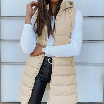 Fintan – Casual Sleeveless Hooded Long Puffer Vest