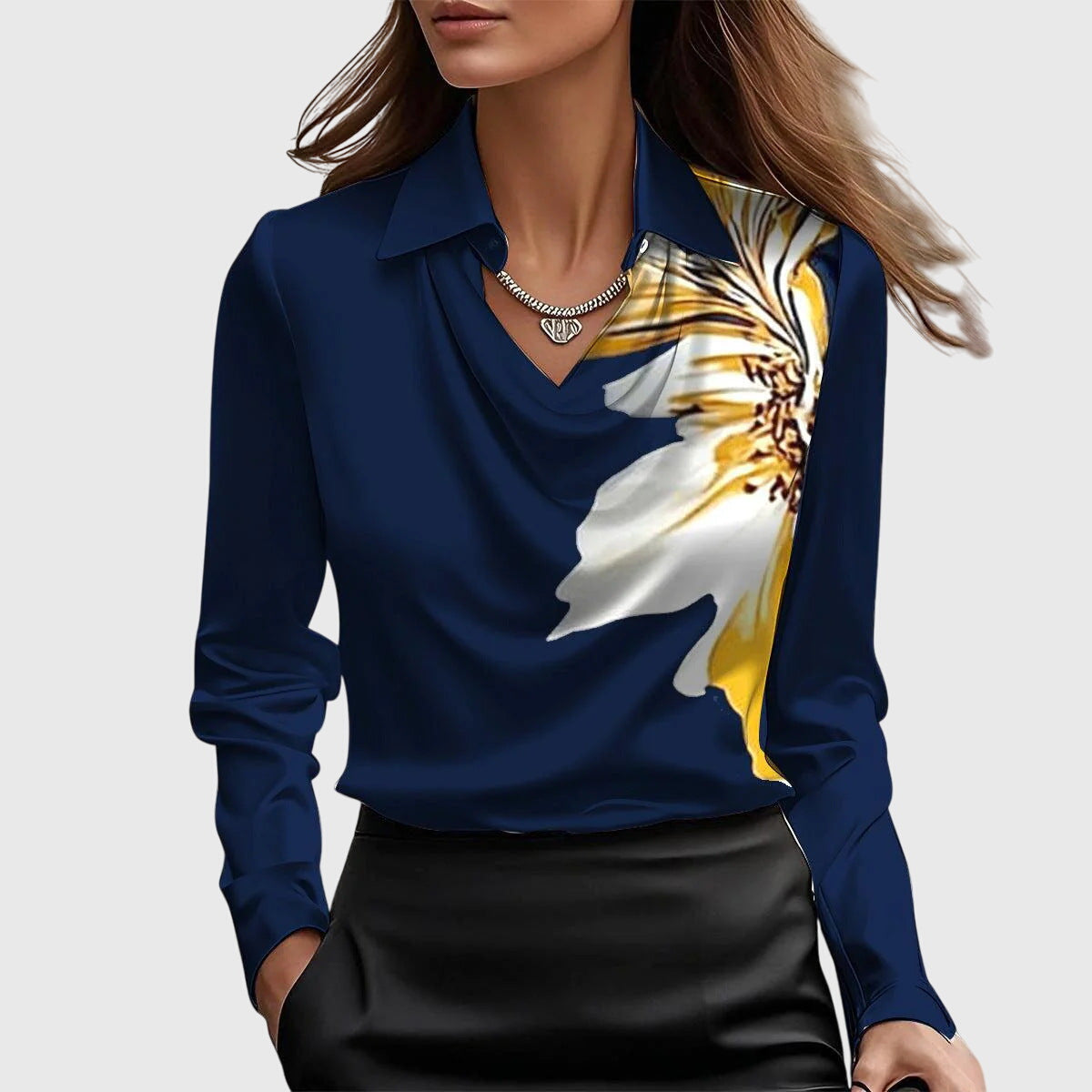 Ciarán – Satin Blouse with Draped Neckline