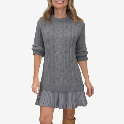 Sileas – Knit Sweater Dress with Pleated Hem