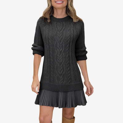 Sileas – Knit Sweater Dress with Pleated Hem