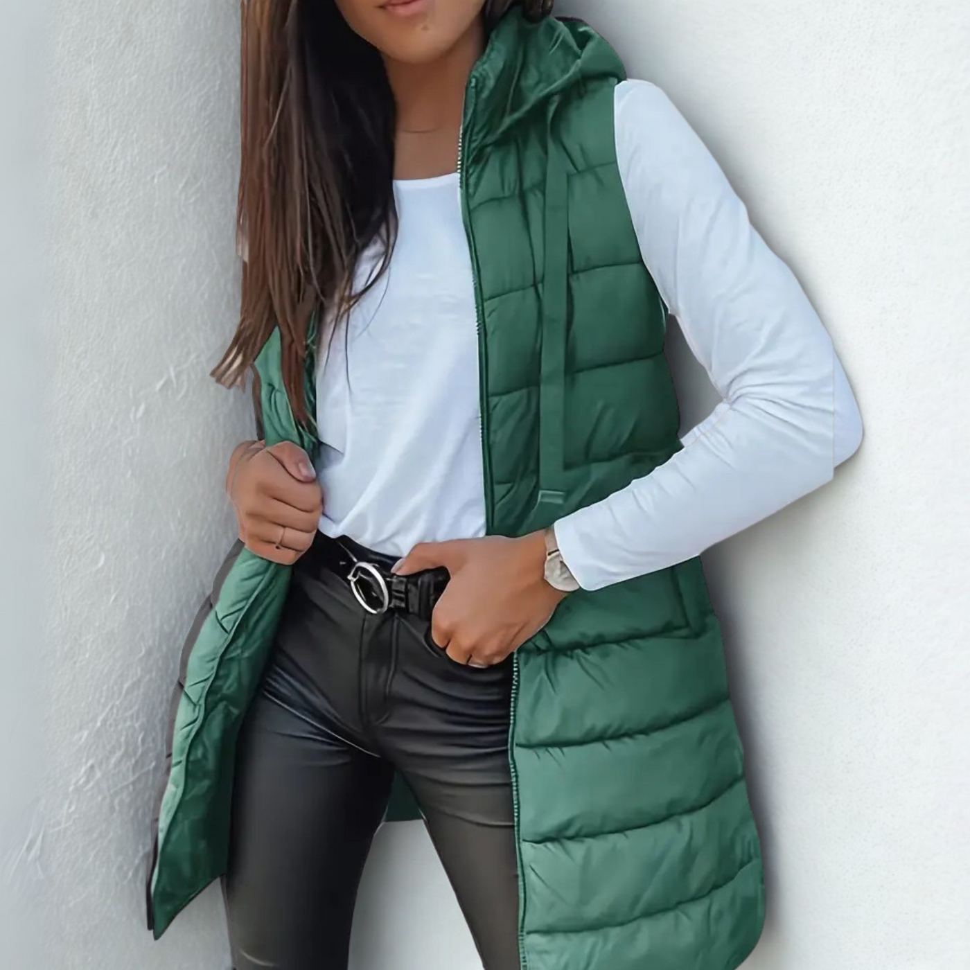 Fintan – Casual Sleeveless Hooded Long Puffer Vest