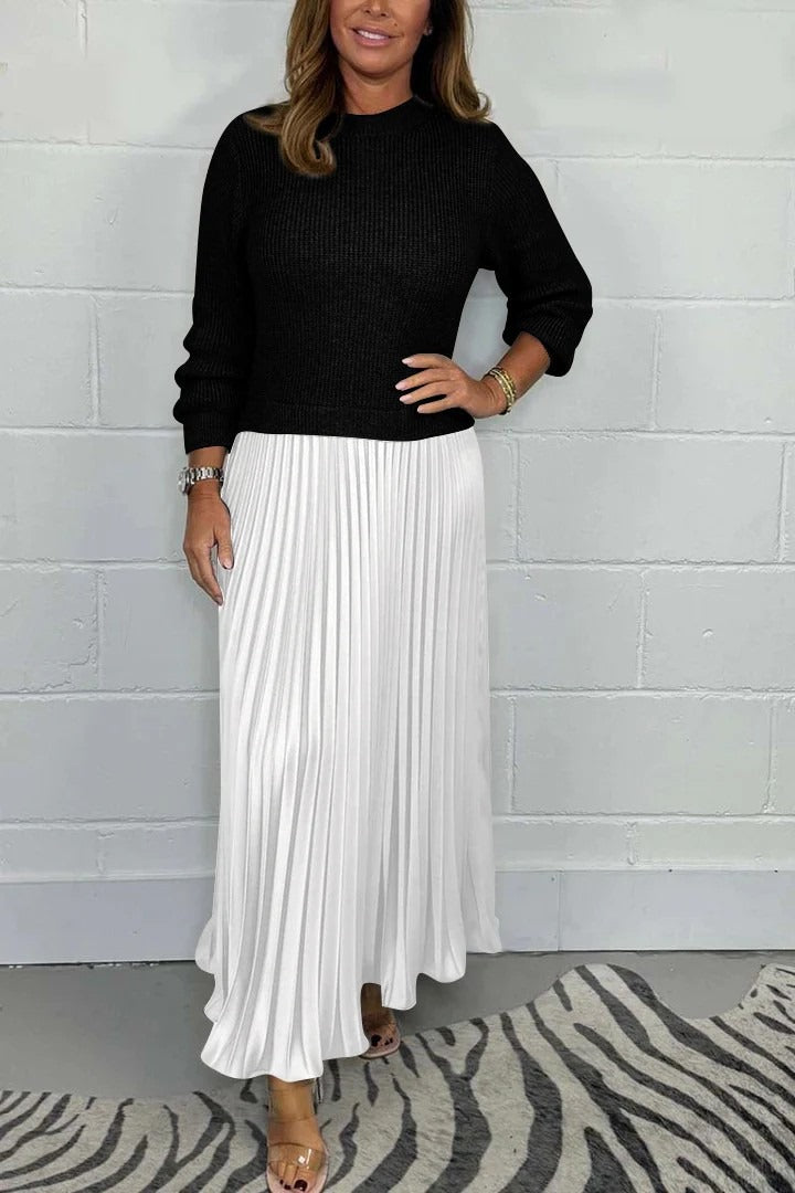 Ailinn – Maxi Dress with Sweater & Pleated Skirt