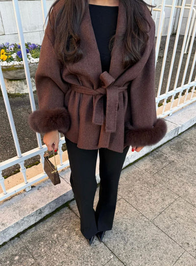Aoife – Wool Coat with Removable Fur Cuffs