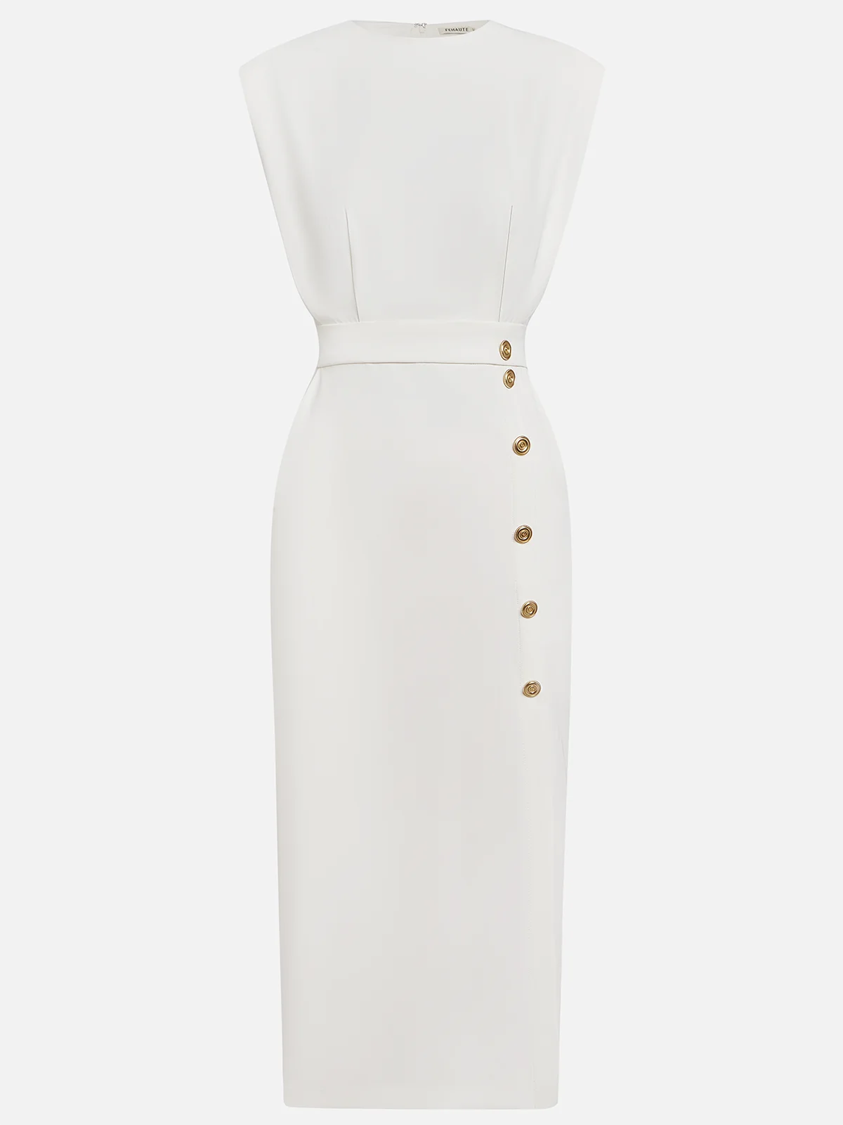 Grianne – Solid Midi Dress with Button Slit