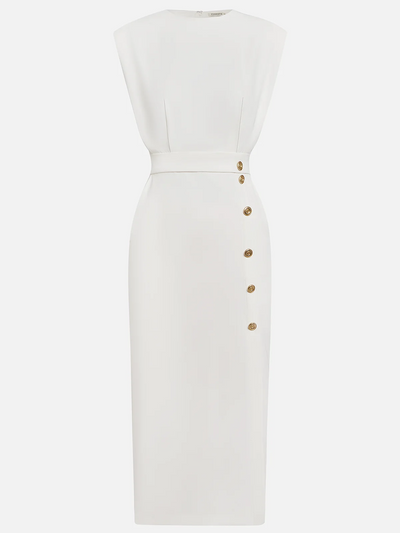 Grianne – Solid Midi Dress with Button Slit