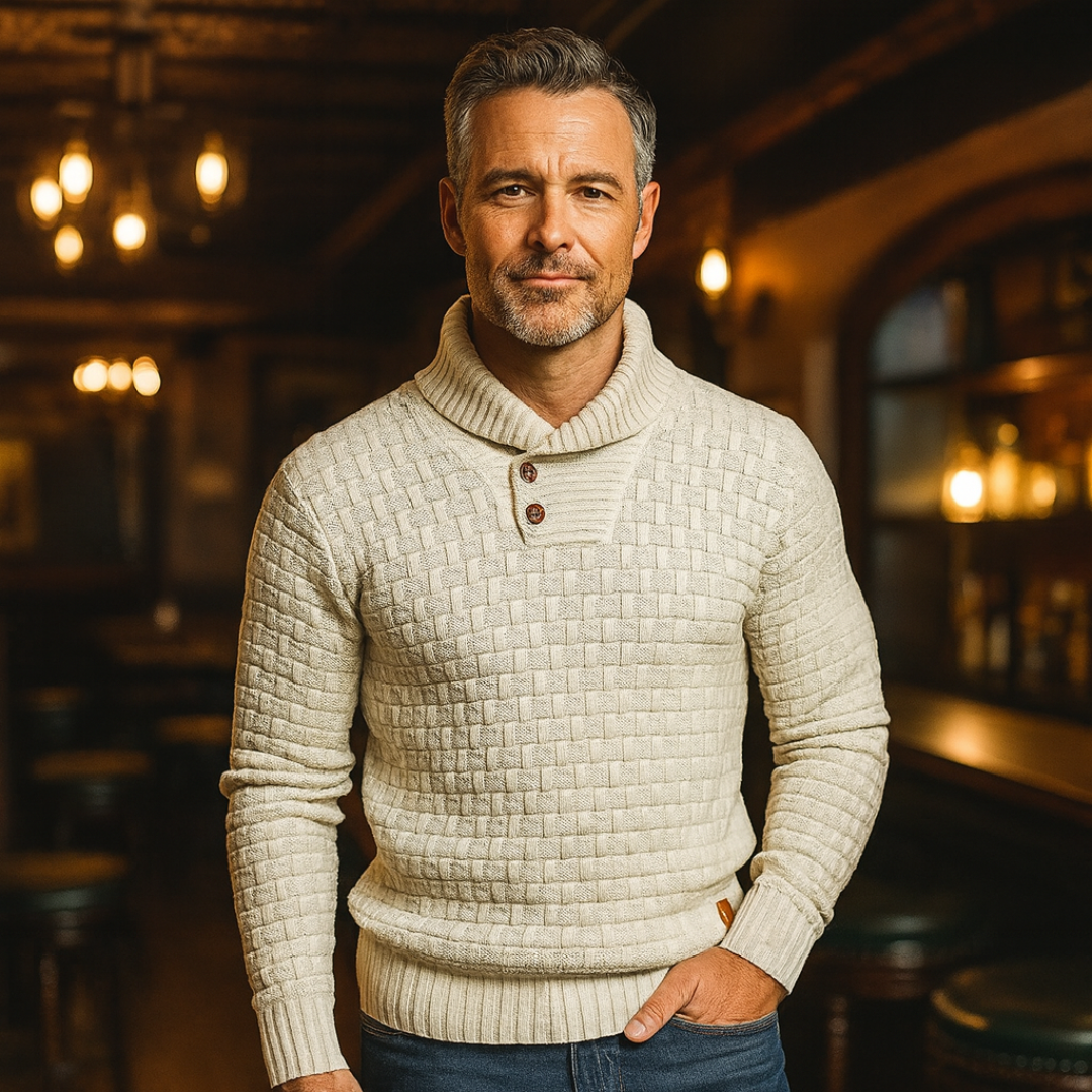 Ruairí – Textured Knit Button Collar Jumper