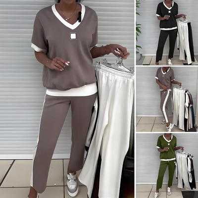 Celine – Casual Set with V-Neck Top and Pants